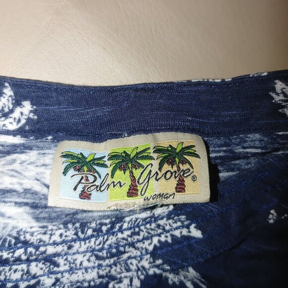Palm Groove Blouse Top Women 2X Palm Trees Accent Button Quarter Sleeve Rayon - Picture 2 of 11